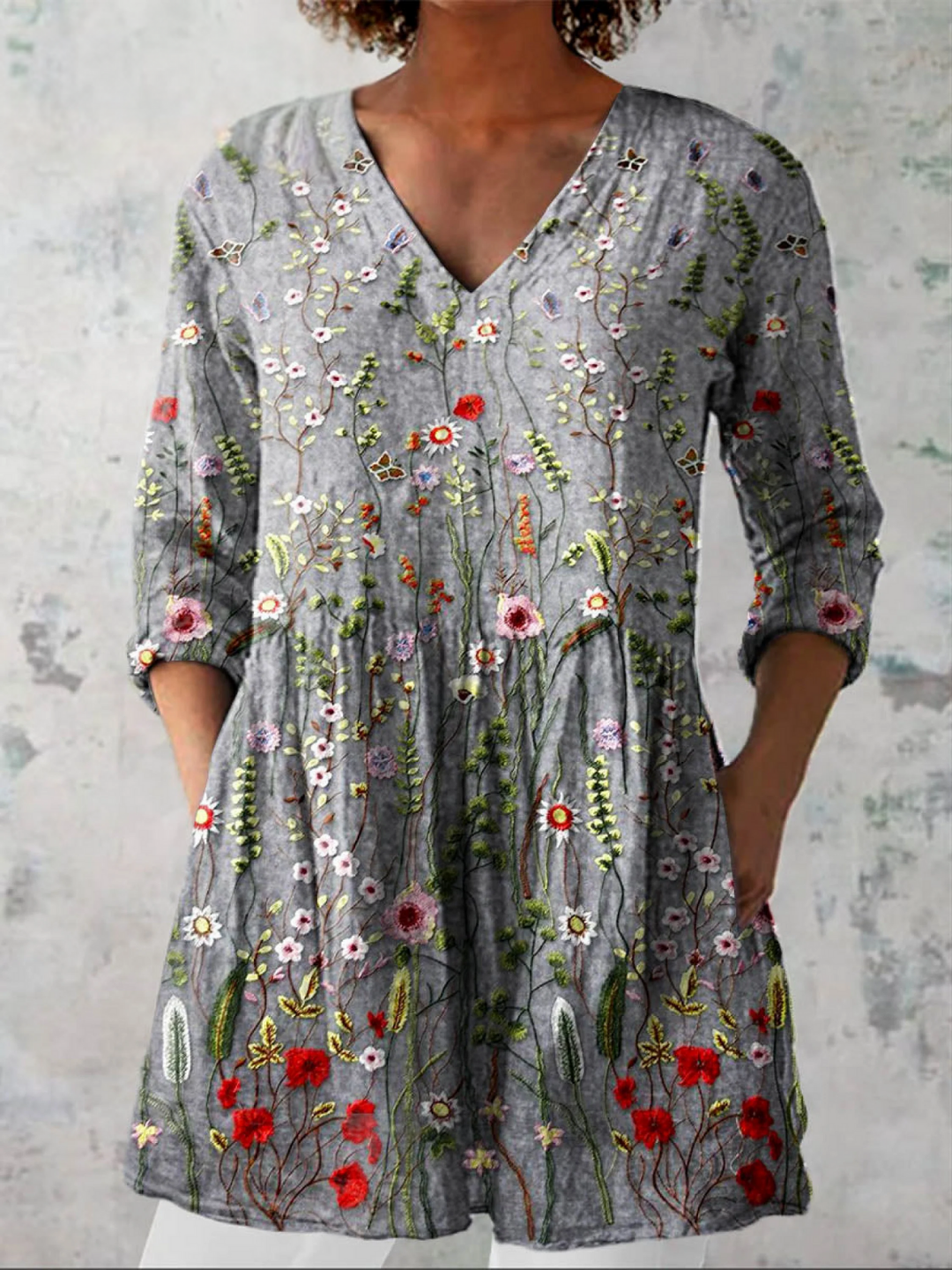 Lana | Camisa vintage cuello V manga larga