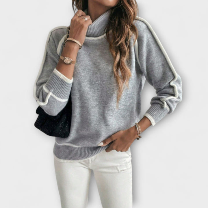Aurora - Suéter de cuello alto casual gris