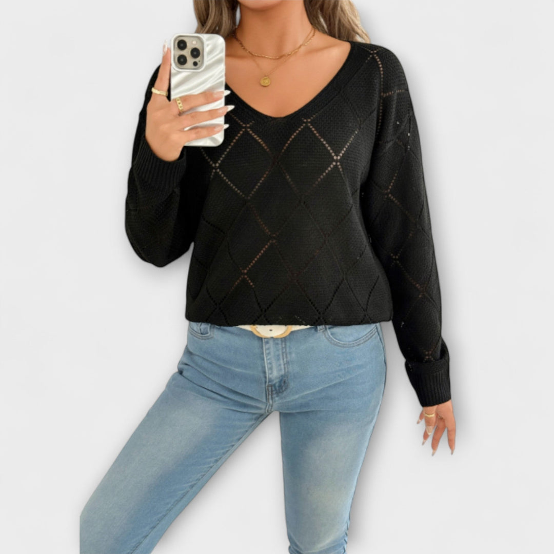 Evers - Suéter casual negro con diseño de rombos