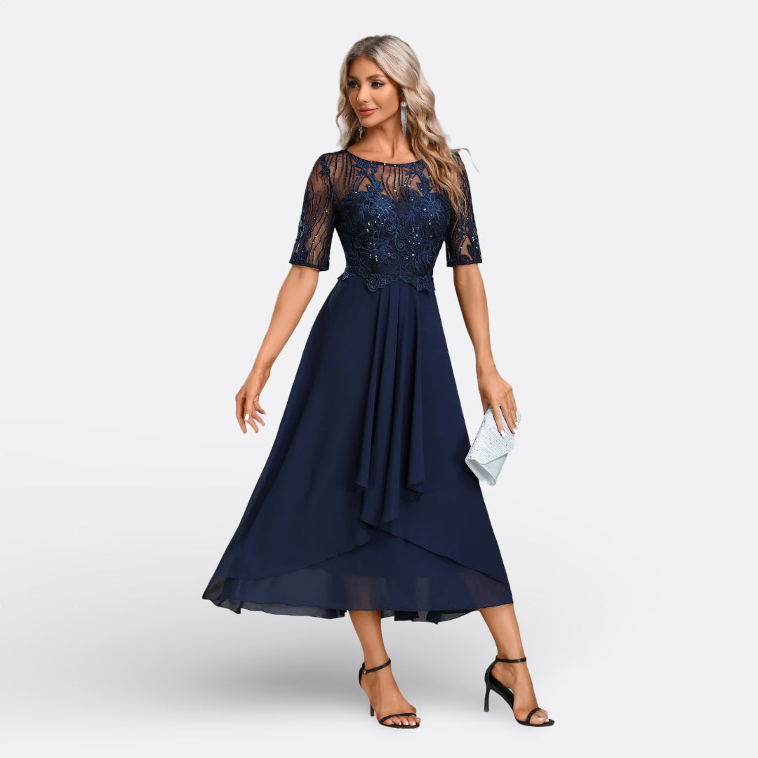 Mariana - Vestido de Encaje con Manga Corta Mujer