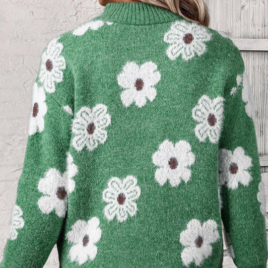 Violeta | Jersey floral de punto con cuello con cremallera