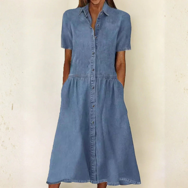 Caroline - Vestido de Jean de Manga Corta | Efecto Silueta