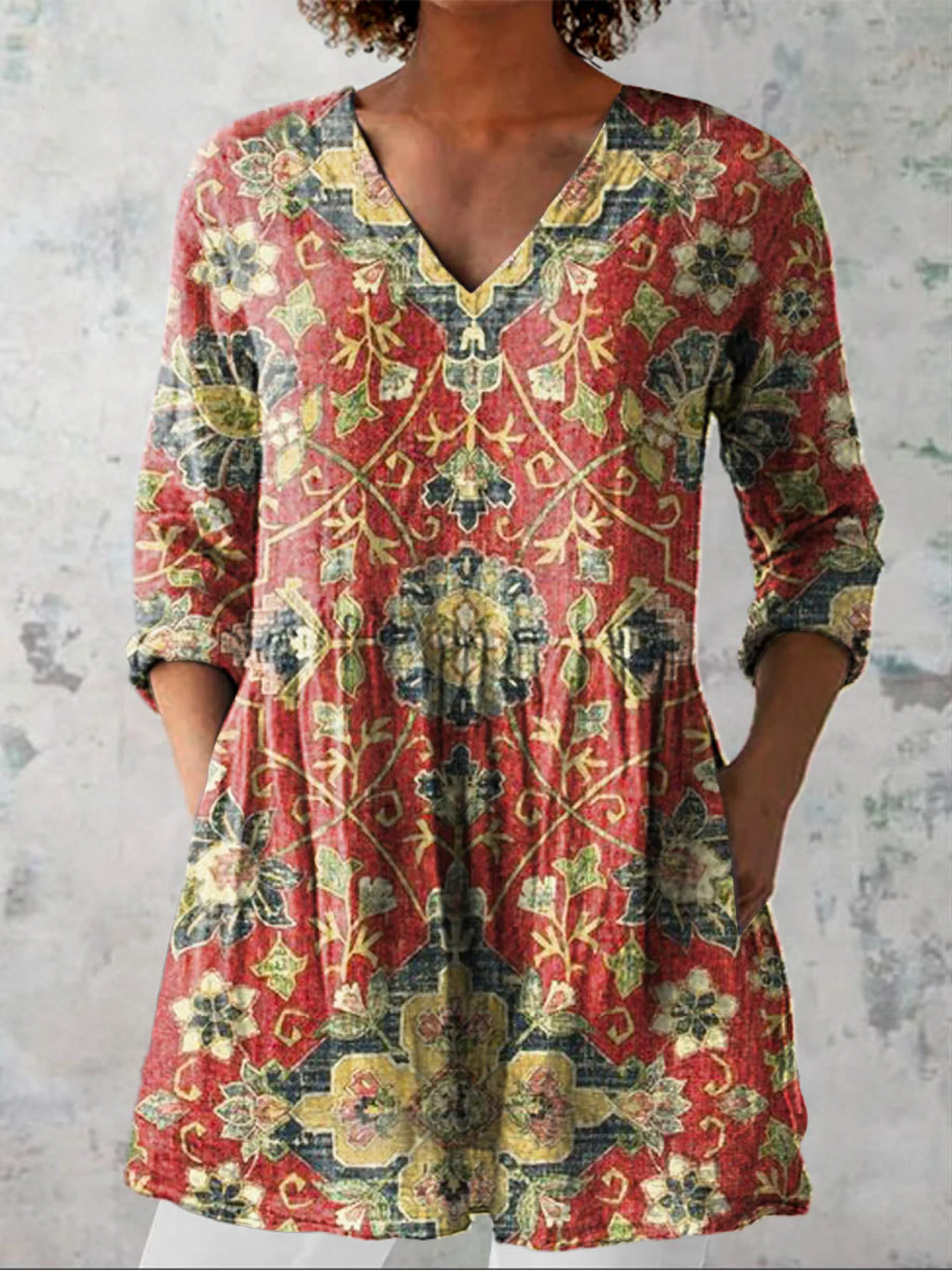 Dalila | Camisa vintage cuello V manga larga