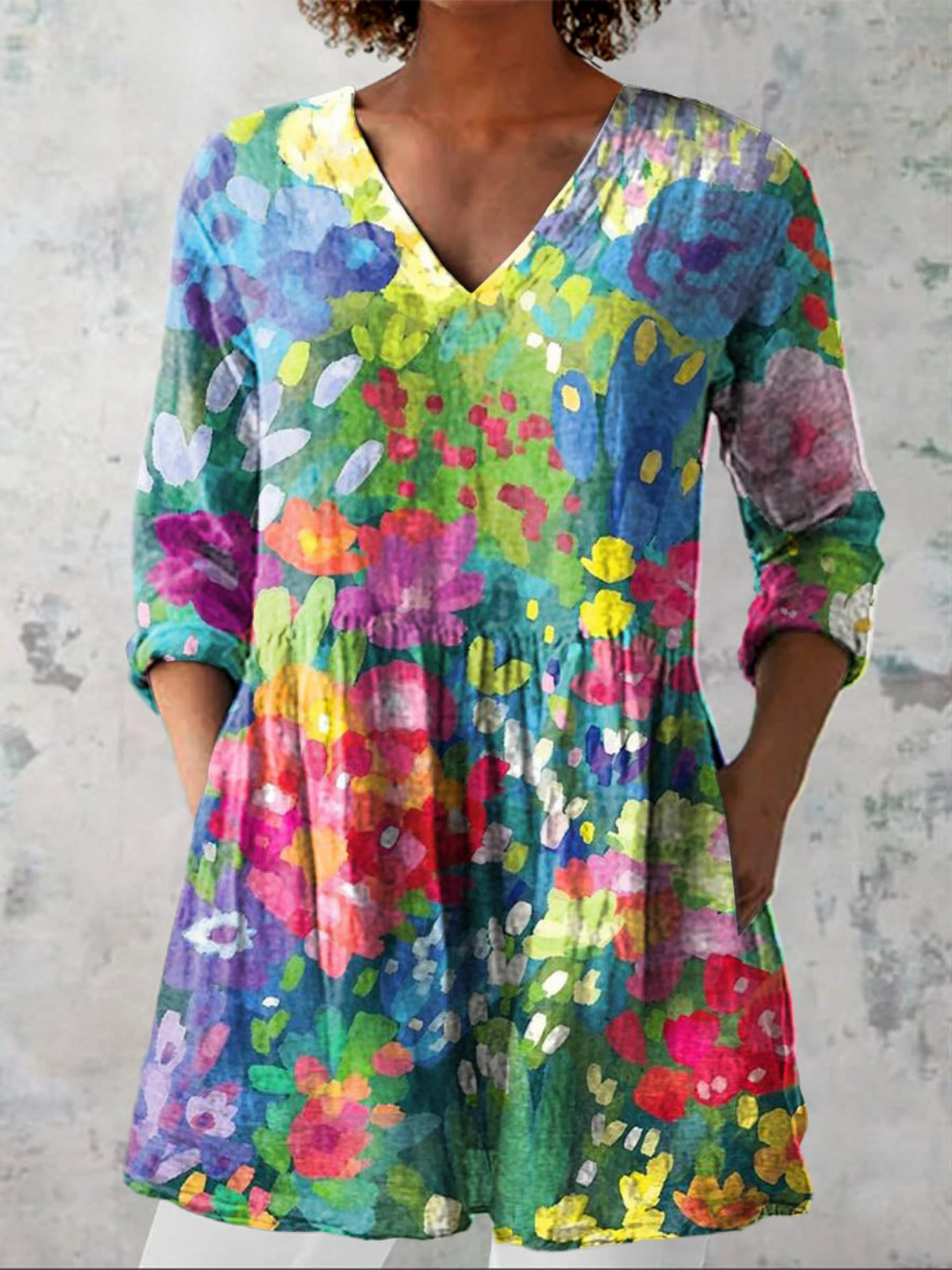 Calida | Camisa vintage cuello V manga larga