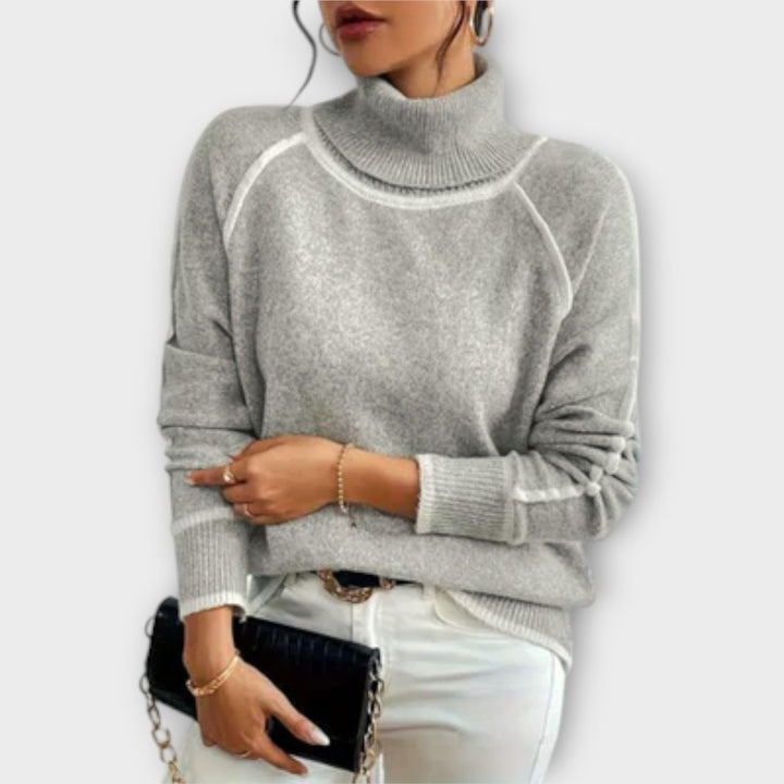 Aurora - Suéter de cuello alto casual gris