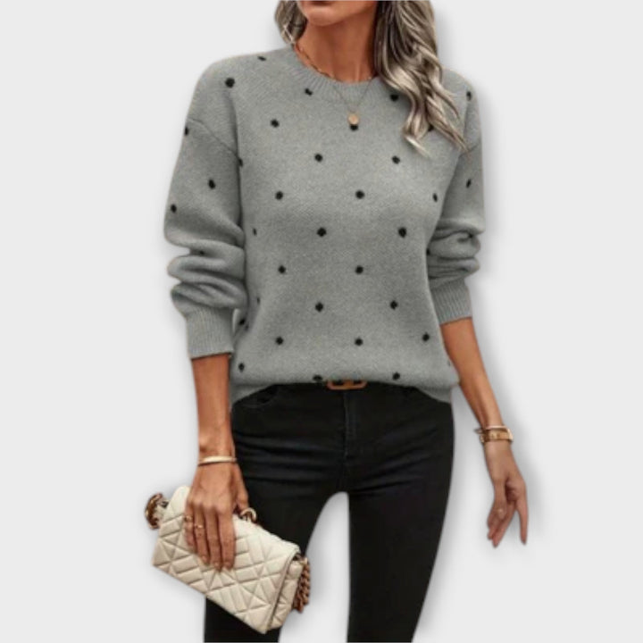 Ava - Suéter beige con estampado de lunares