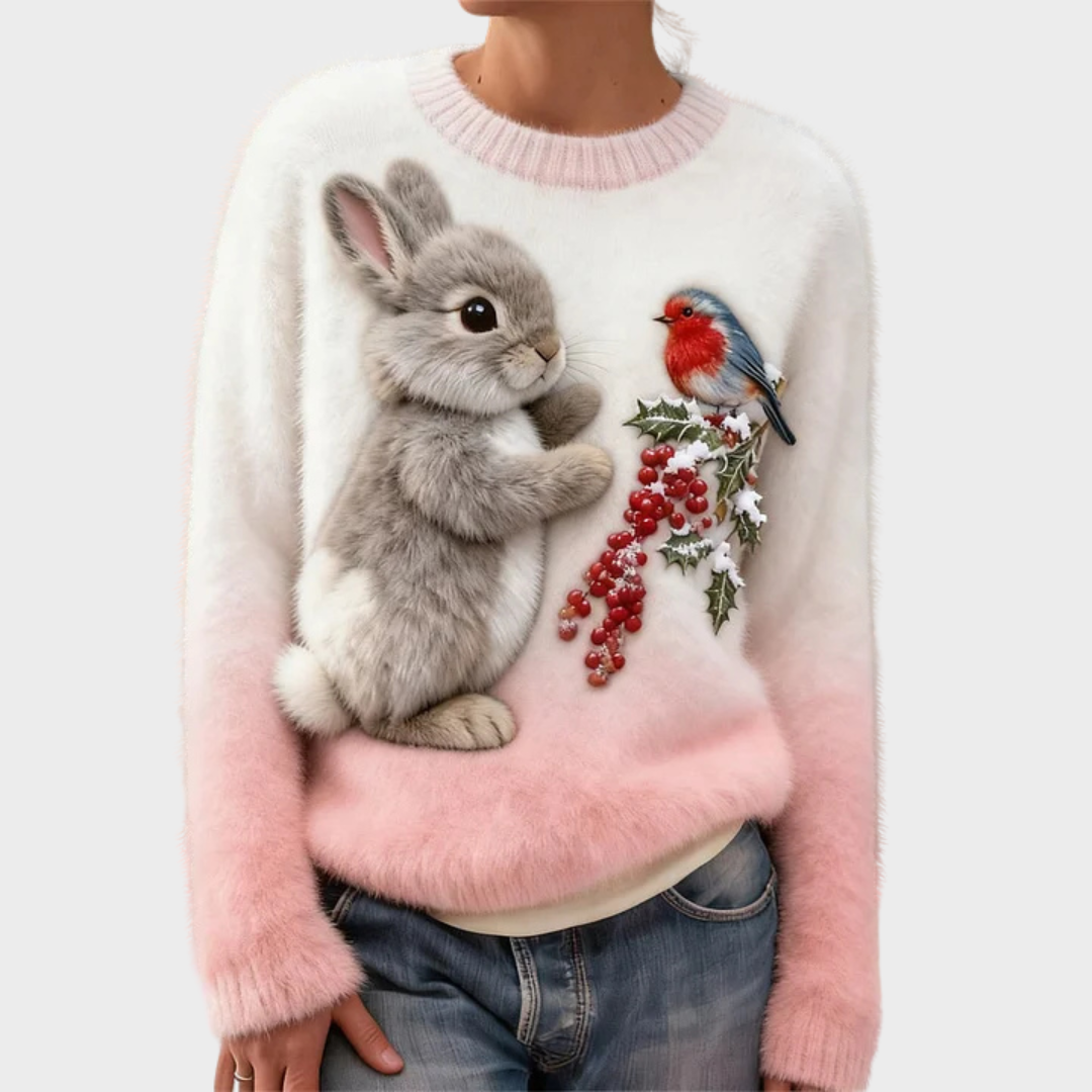 Lucy - Jersey de peluche con conejito navideño