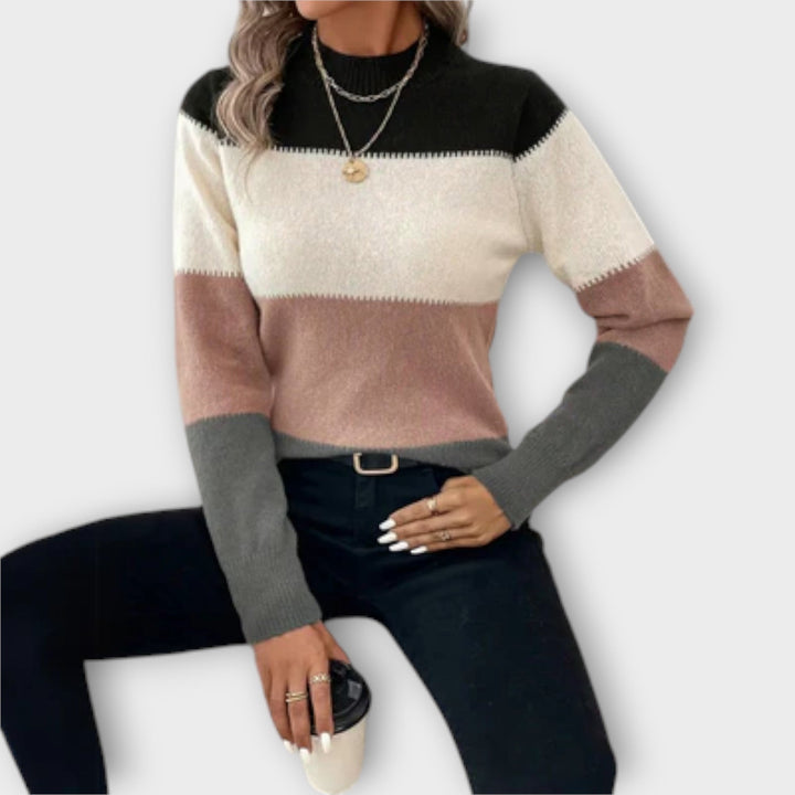 Elina - Suéter gris-negro con bloque de color