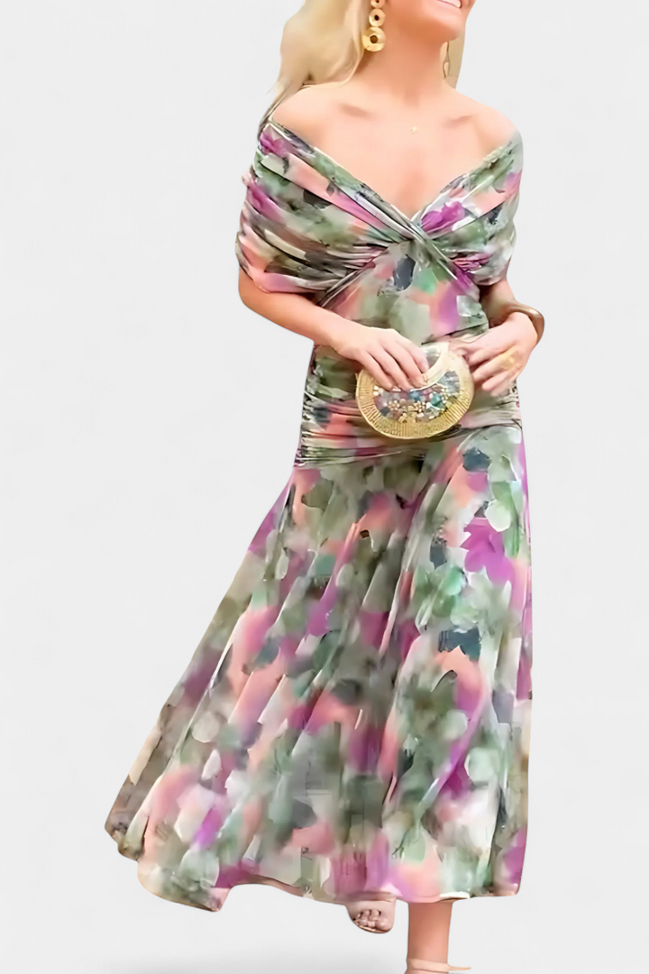 Magda - Vestido largo de flores con escote en V Mujer