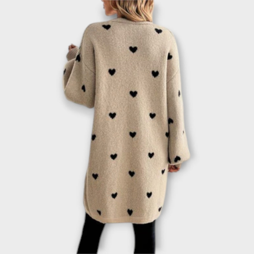 Julia - Cardigan beige con motivo de corazón