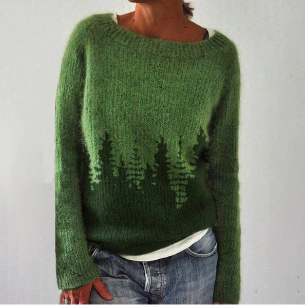 Veronika - Suéter acogedor color petróleo con motivo de árbol de Navidad