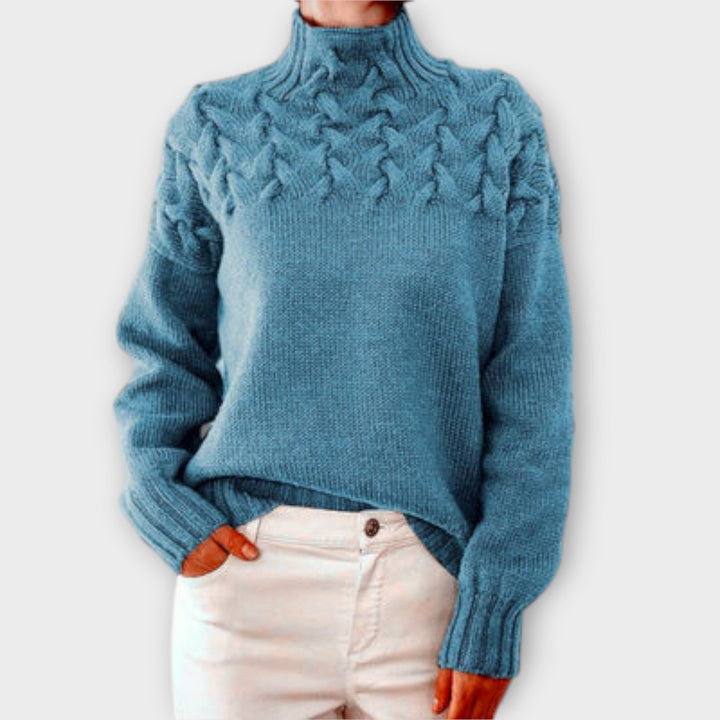 Eva - Suéter mujer negro con detalle en tricot trenzado