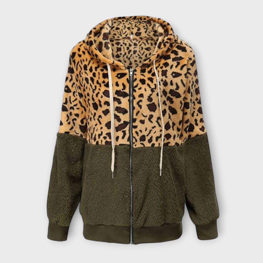 Lea - Sudadera con capucha de polar con diseño de leopardo