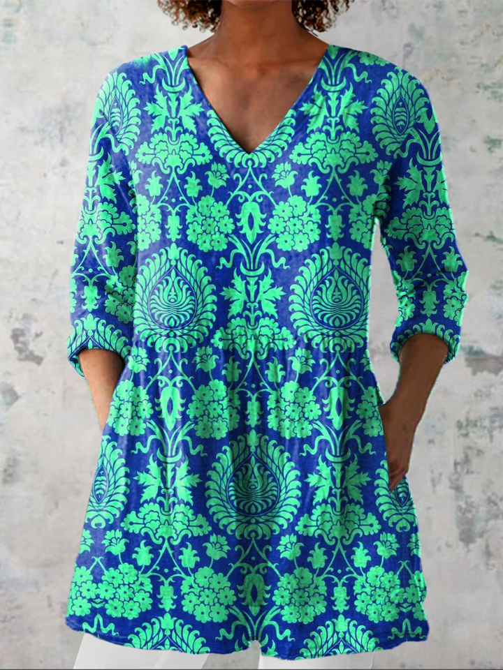 Beatriz | Camisa vintage cuello V manga larga