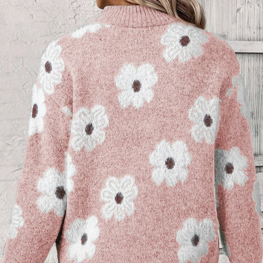 Violeta | Jersey floral de punto con cuello con cremallera
