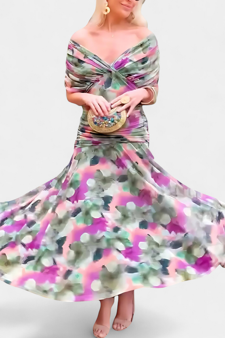 Magda - Vestido largo de flores con escote en V Mujer