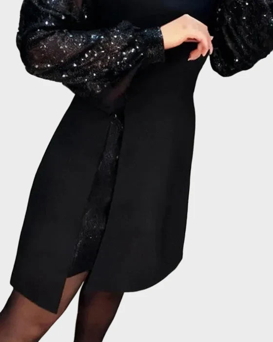 Iwona - Vestido elegante con mangas abullonadas brillantes Mujer