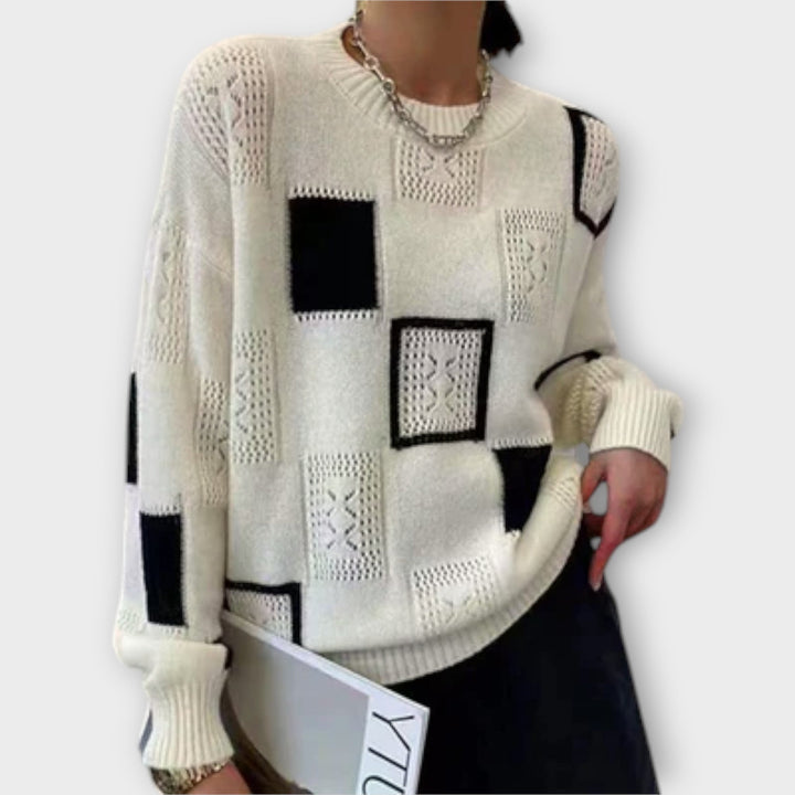 Isalina - Suéter cómodo color crema con patrón gráfico