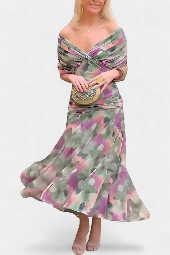 Magda - Vestido largo de flores con escote en V Mujer