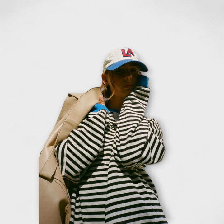 Marlene - Suéter oversize a rayas azul y blanco