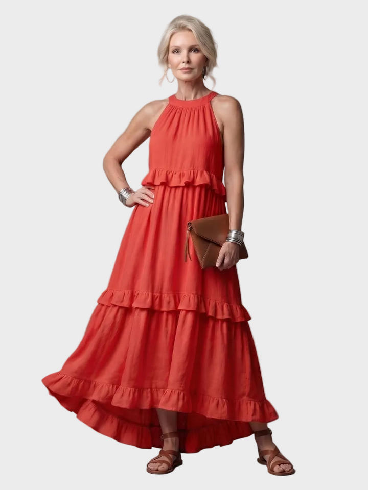 Katia - Vestido Maxi con Halter y Volantes Mujer