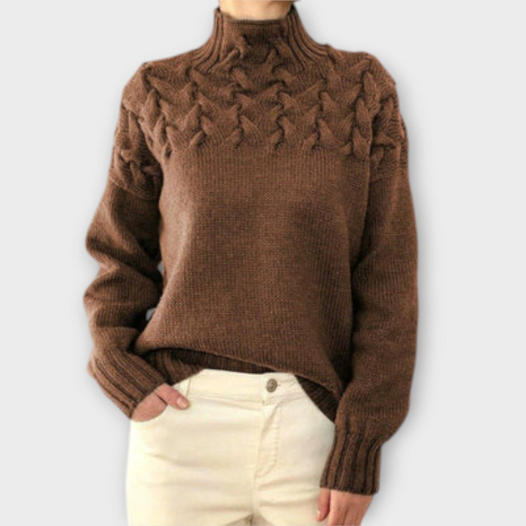Eva - Suéter mujer negro con detalle en tricot trenzado