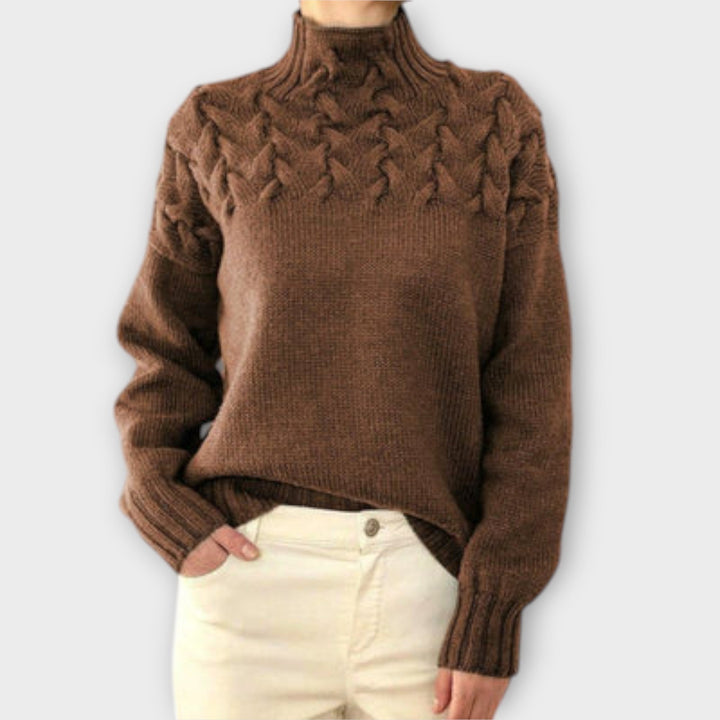Eva - Suéter mujer negro con detalle en tricot trenzado