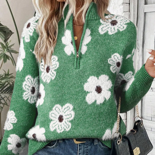 Violeta | Jersey floral de punto con cuello con cremallera