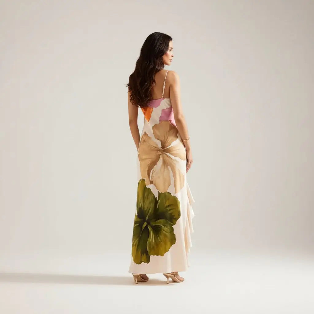 Nuria - Vestido Chic con Detalles de Patchwork y Cuello Asimétrico