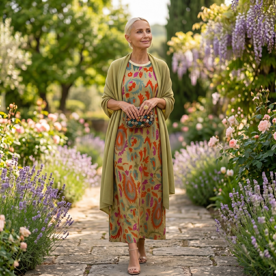 Daniela - Vestido largo con estampado floral y chaleco ajustado Mujer