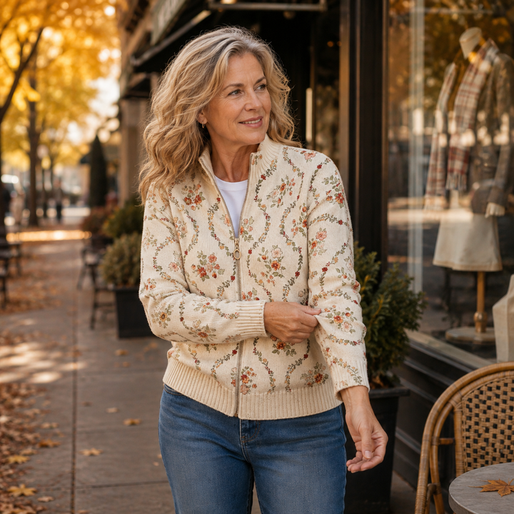 Perséfone - Motivo floral delicado sobre crema