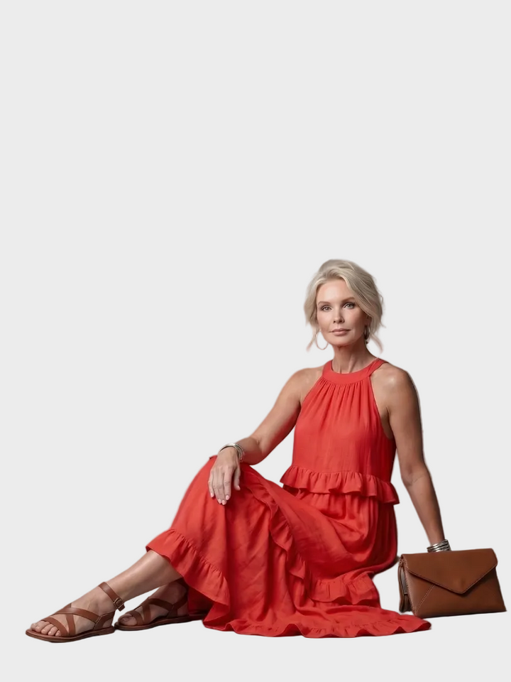 Katia - Vestido Maxi con Halter y Volantes Mujer