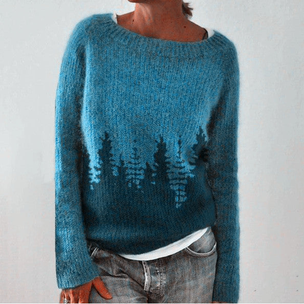 Veronika - Suéter acogedor color petróleo con motivo de árbol de Navidad