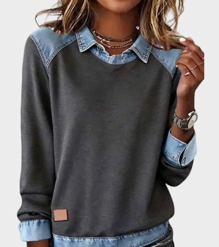 Ravit - Camisa de denim tejida de manga larga