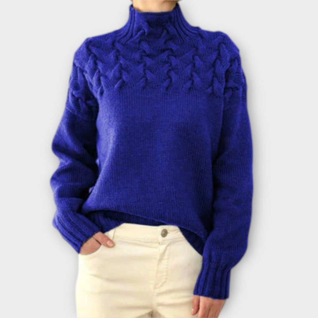 Eva - Suéter mujer negro con detalle en tricot trenzado