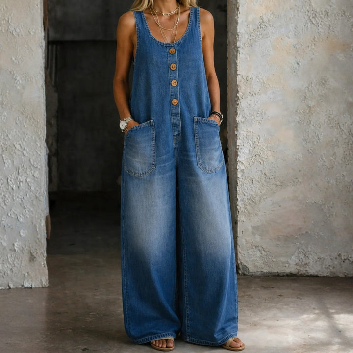 Brigitte - Pantalón Salopette de Algodón Vintage Lavado | Efecto Estilizante