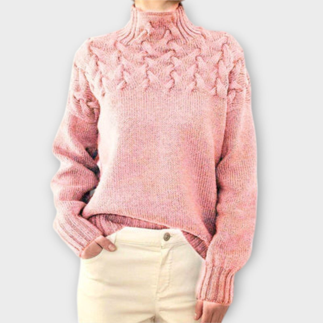 Eva - Suéter mujer negro con detalle en tricot trenzado