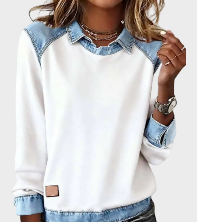 Ravit - Camisa de denim tejida de manga larga