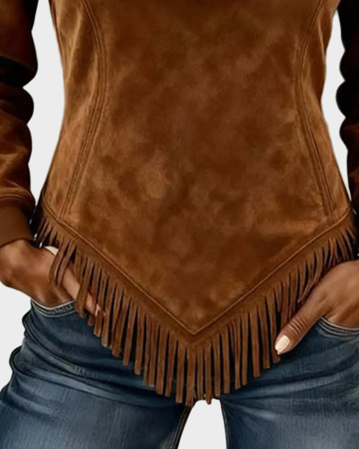 Petra – Sudadera elegante para mujer con pelo y flecos
