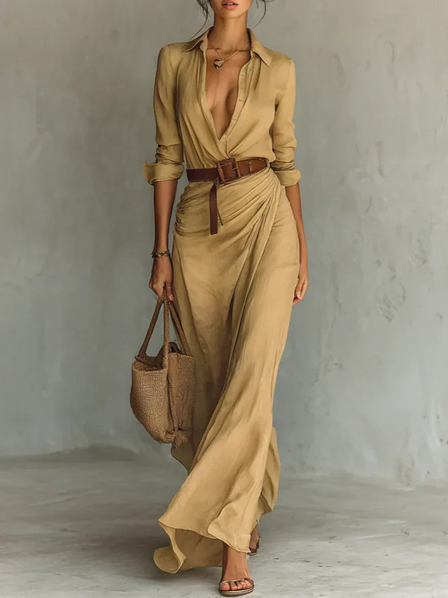 Camille | Maxi vestido – Con solapas y cinturones