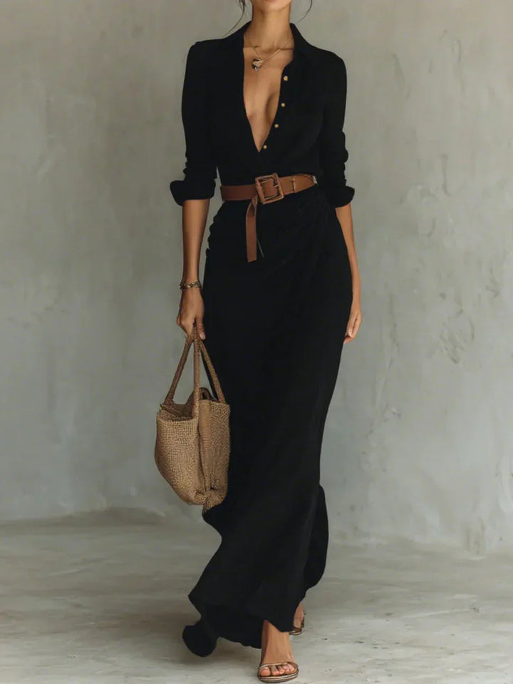 Camille | Maxi vestido – Con solapas y cinturones