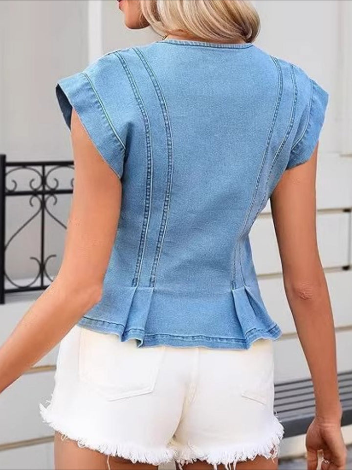 Virginie - Top de Denim con Escote en V | Estilo Atemporal