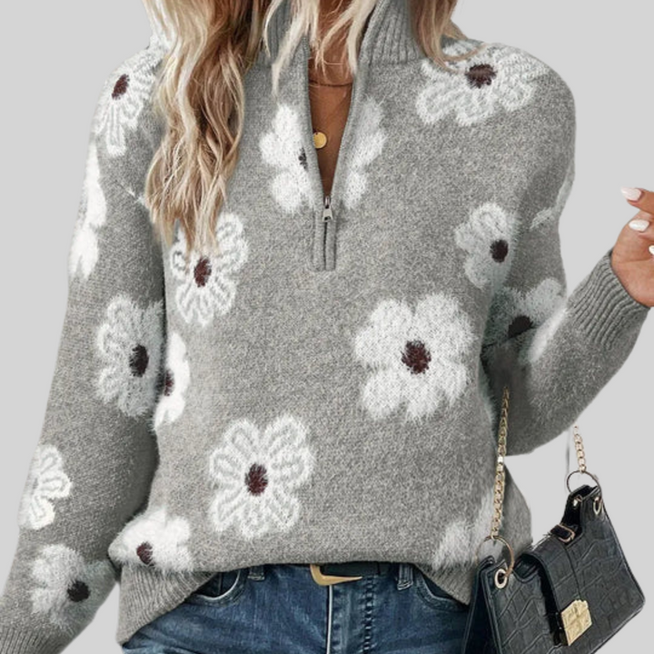 Violeta | Jersey floral de punto con cuello con cremallera