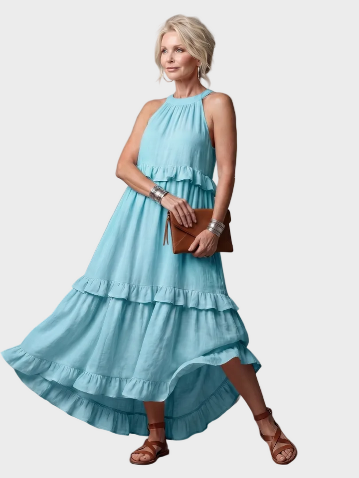 Katia - Vestido Maxi con Halter y Volantes Mujer