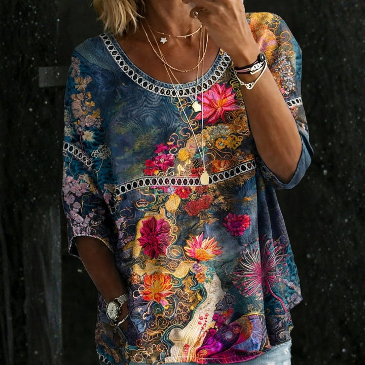 Aurélie - Blusa de Denim Floral Vintage | Estilo Atemporal