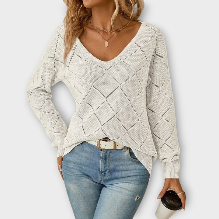 Evers - Suéter casual negro con diseño de rombos