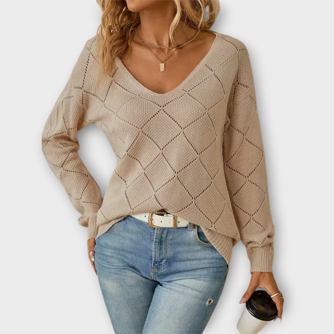 Evers - Suéter casual negro con diseño de rombos