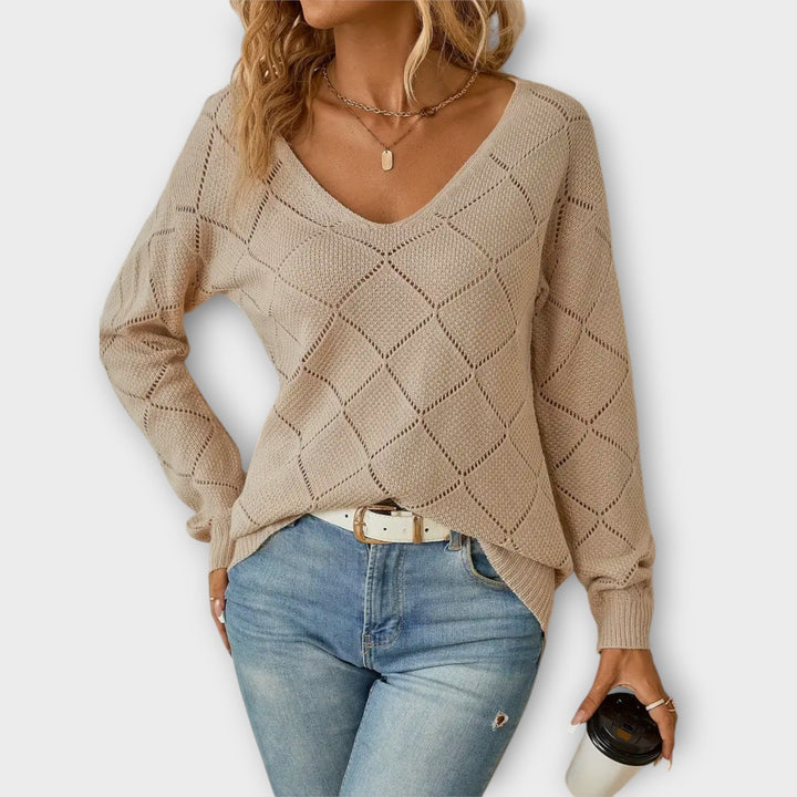 Evers - Suéter casual negro con diseño de rombos