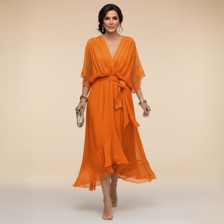 Monica | Vestido de gasa con escote en V