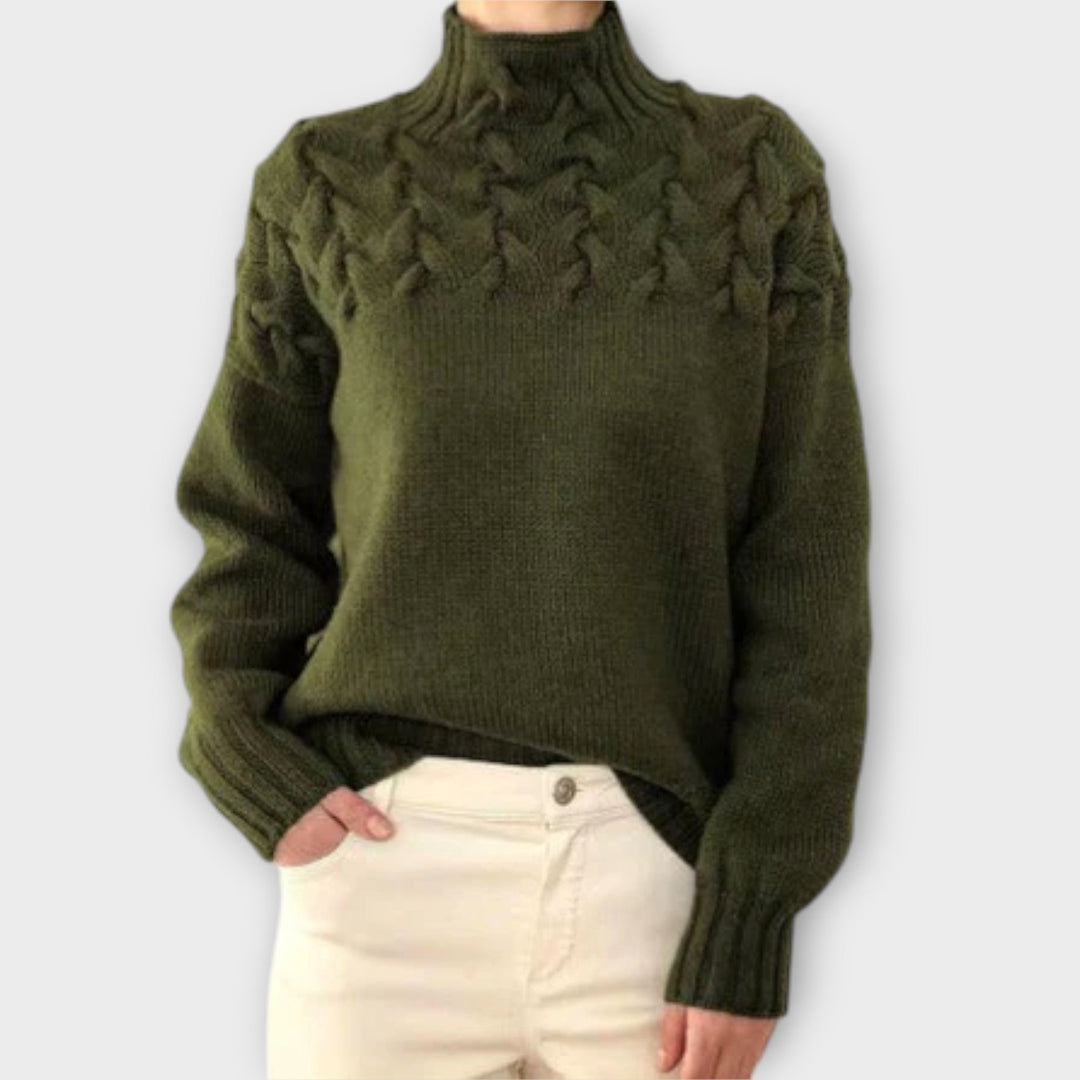 Eva - Suéter mujer negro con detalle en tricot trenzado